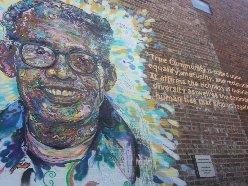 A mural features Durham hero Pauli Murray with a quote from the reverend.