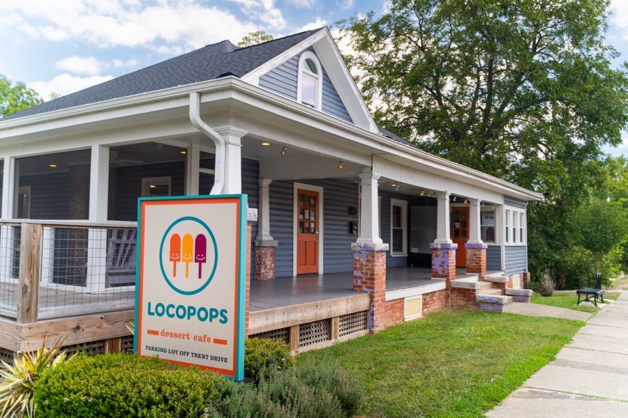 The storefront of Locopops stands ready to welcome in guests in Durham, NC.