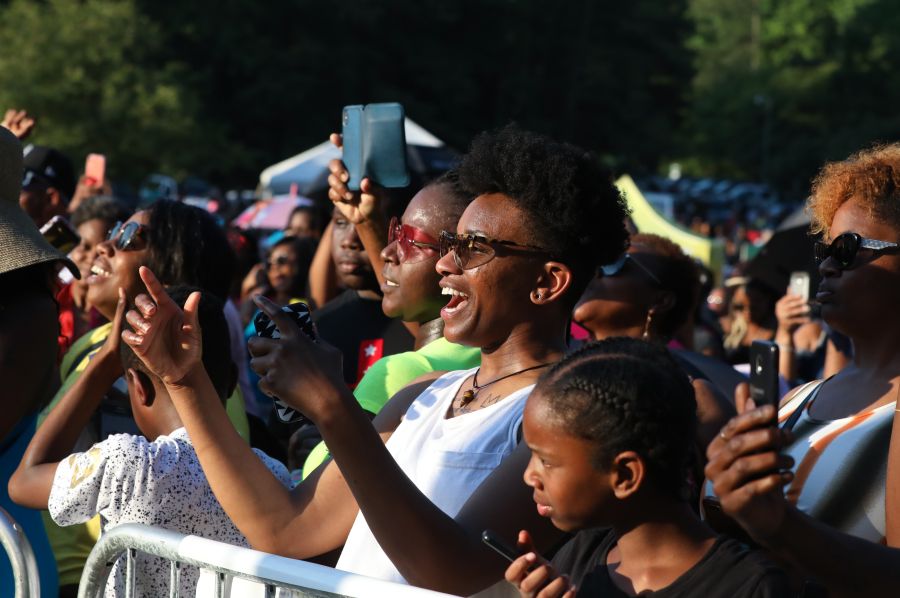 Fans cheer by the stage as artists perform at Bimbé Cultural Arts Festival.