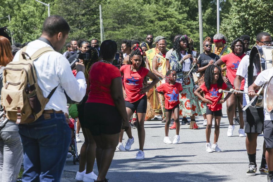 Children walk in the Juneteenth processional in Durham, North Carolina.