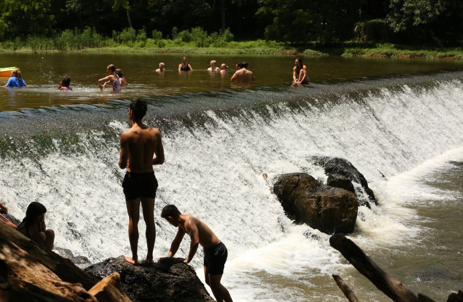 People swimming in the Eno river at Eno Fest in Durham, NC.