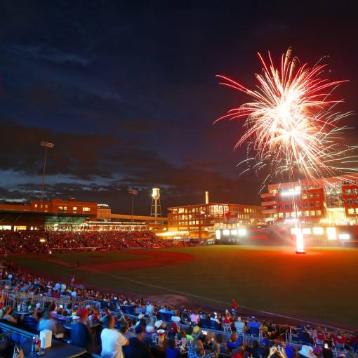 Fireworks light up the sky over Durham Bulls Athletic Park.