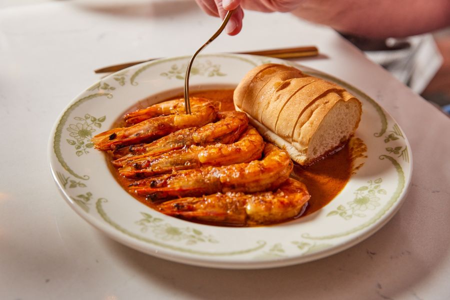 A plate of Louisiana-style barbecue shrimp at Durham's Seraphine restaurant
