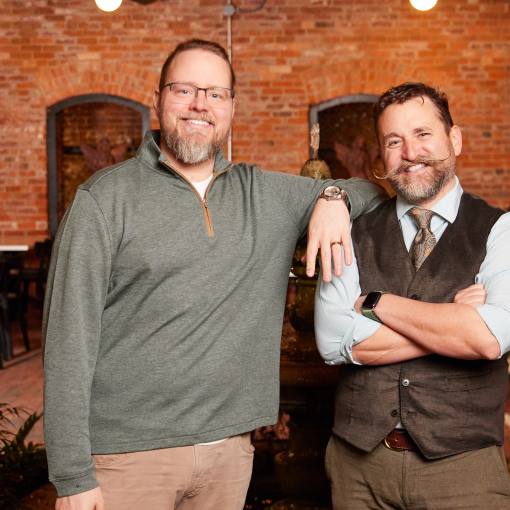 Seraphine owners Brad (left) and Graham Weddington pose outside the restaurant.