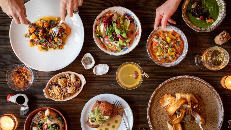 A spread of dishes at the seasonal restaurant Littler in downtown Durham, NC.