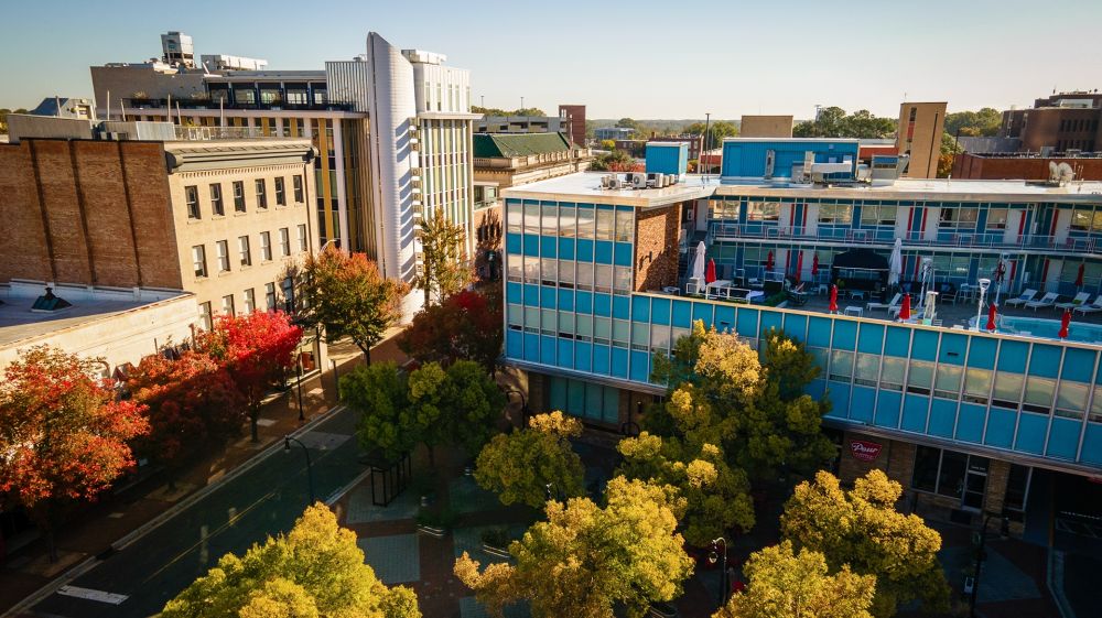 Aerial photo of downtown Durham, NC.