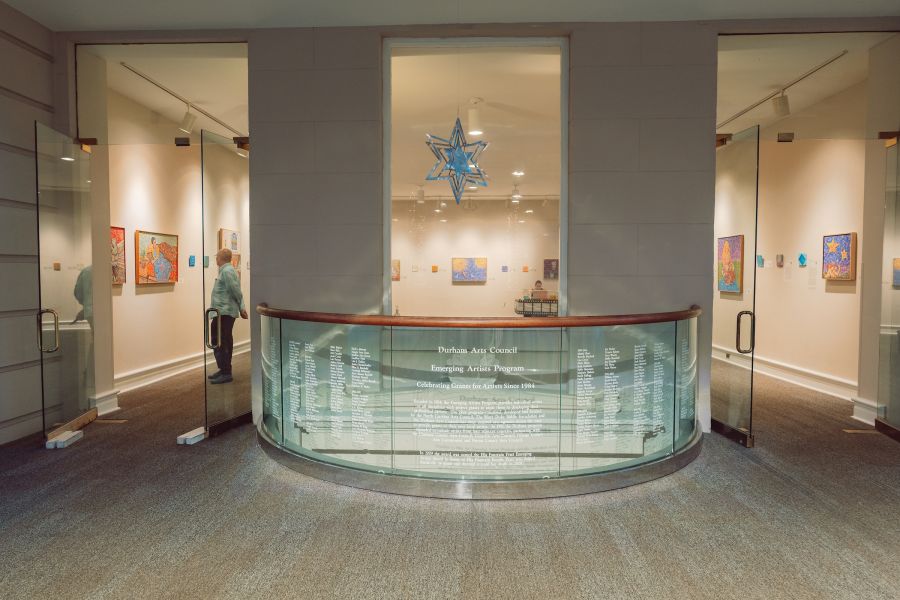 Gallery inside Durham Arts Council, visited during the Third Friday Durham Art Walk & Gallery Crawl.